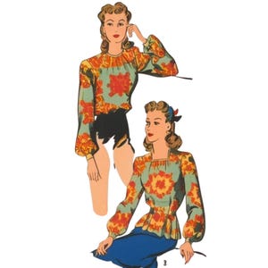 PDF - Vintage 1940&#39;s Sewing Pattern: Set of Blouses - Bust 34&quot;- 36&quot; (86.4 cm-91.5cm) - Download