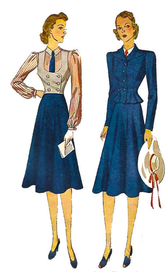 1930's Vintage Sewing Pattern WWII WW2 Suit Blouse Skirt | Etsy