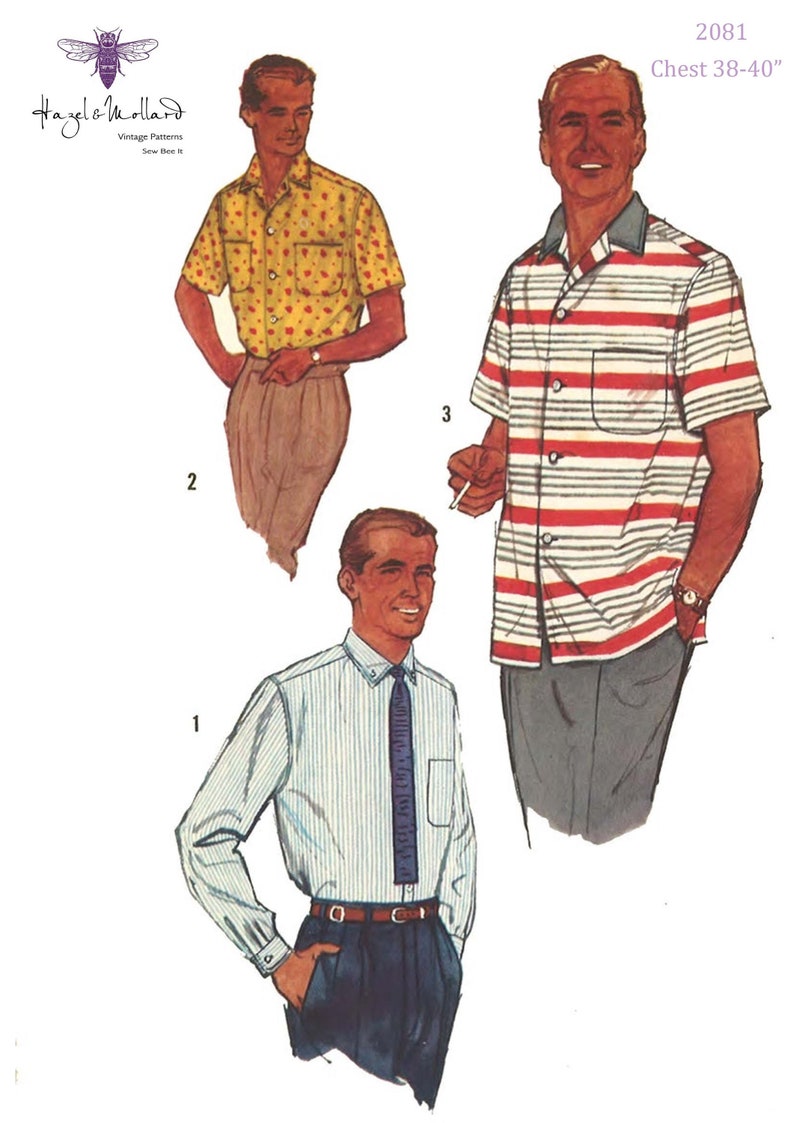 1950s Sewing Patterns | Dresses, Skirts, Tops, Mens Vintage 1950s Sewing Pattern: Mens Spots Shirt with Yoke & Pocket Medium 38