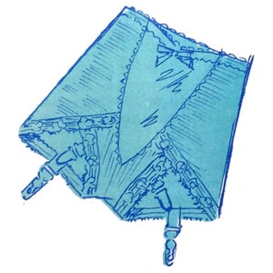 May include: A light blue garter belt with lace trim and two straps. The garter belt is folded in half and the straps are hanging down.