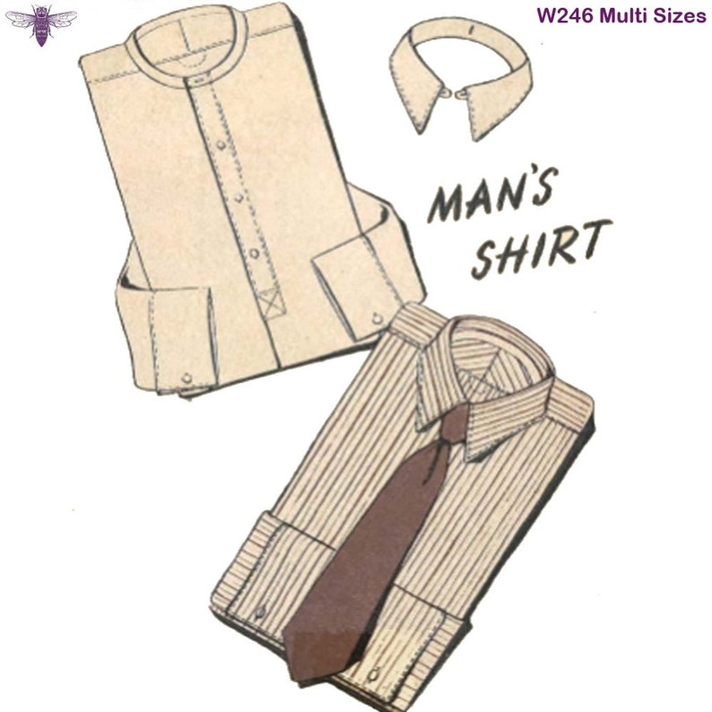 Men’s Vintage Reproduction Sewing Patterns     Vintage 1940s Sewing Pattern: Mans Shirt with Detachable Collar - Neck 15.5 (39.4cm) $23.50 AT vintagedancer.com