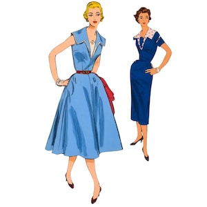 PDF - Vintage 1950s Pattern – Dress with Two Skirts & Detachable Collar - Bust: 34” (86.4cm) - Instantly Print at Home