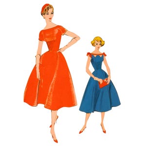 PDF - Vintage 1950s Sewing Pattern, Fit and Flare Dress - Bust: 36” (91cm) - Download