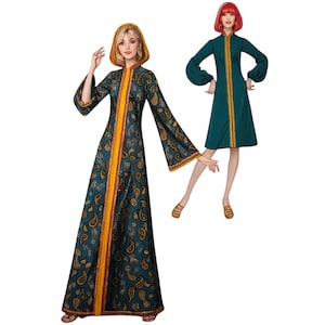 PDF - Patrón Vintage 1970s - Vestido Caftan, Capucha, Dos Largos - Busto: 36” (91.4cm) - Impresión Instantánea en Casa