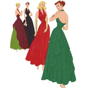 PDF - Vintage 1940&#39;s Sewing Pattern:  Evening/Bridal Gown, Halter Neck Dress - Bust 34” (86.4cm) - Download