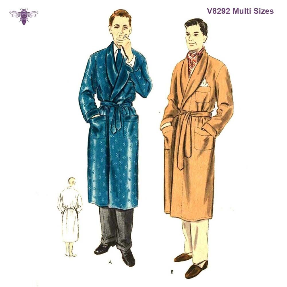 Vintage Années 1940 Sewing Pattern Men's Peignoir Robe De Chambre Poches Poitrine 38" 40" 