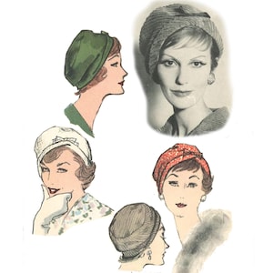 Vintage jaren 1960 naaipatroon: ingerichte cloche hoed, aparte strik - hoofdmaat 21,5" (55cm)
