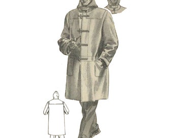 Vintage 1950's Sewing Pattern: Men's Duffle Coat with Hood - Chest 38”/ 97cm