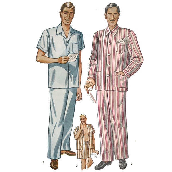 Schnittmuster aus den 1950er-Jahren: Herren-Pyjama, Größe M – Brustumfang 96,5–101,6 cm (96,5–101,6 cm).