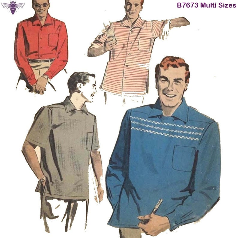 1950s Sewing Patterns | Dresses, Skirts, Tops, Mens     Reproduction Vintage 1950s Sewing Pattern: Mens Sports Shirt - Multi-sizes $24.89 AT vintagedancer.com