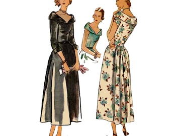 Vintage 1940's Sewing Pattern: Elegant Rolled Collar Dress - Bust 32" / 81.3cm