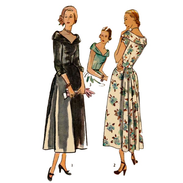 Vintage 1940's Sewing Pattern: Elegant Rolled Collar Dress - Bust 32" / 81.3cm