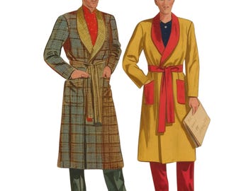 PDF - 1940&#39;s Sewing Pattern: Debonair Men&#39;s Dressing Gown, Robe - Chest 42&quot; – 44” (106.7cm – 111.8cm) - Download