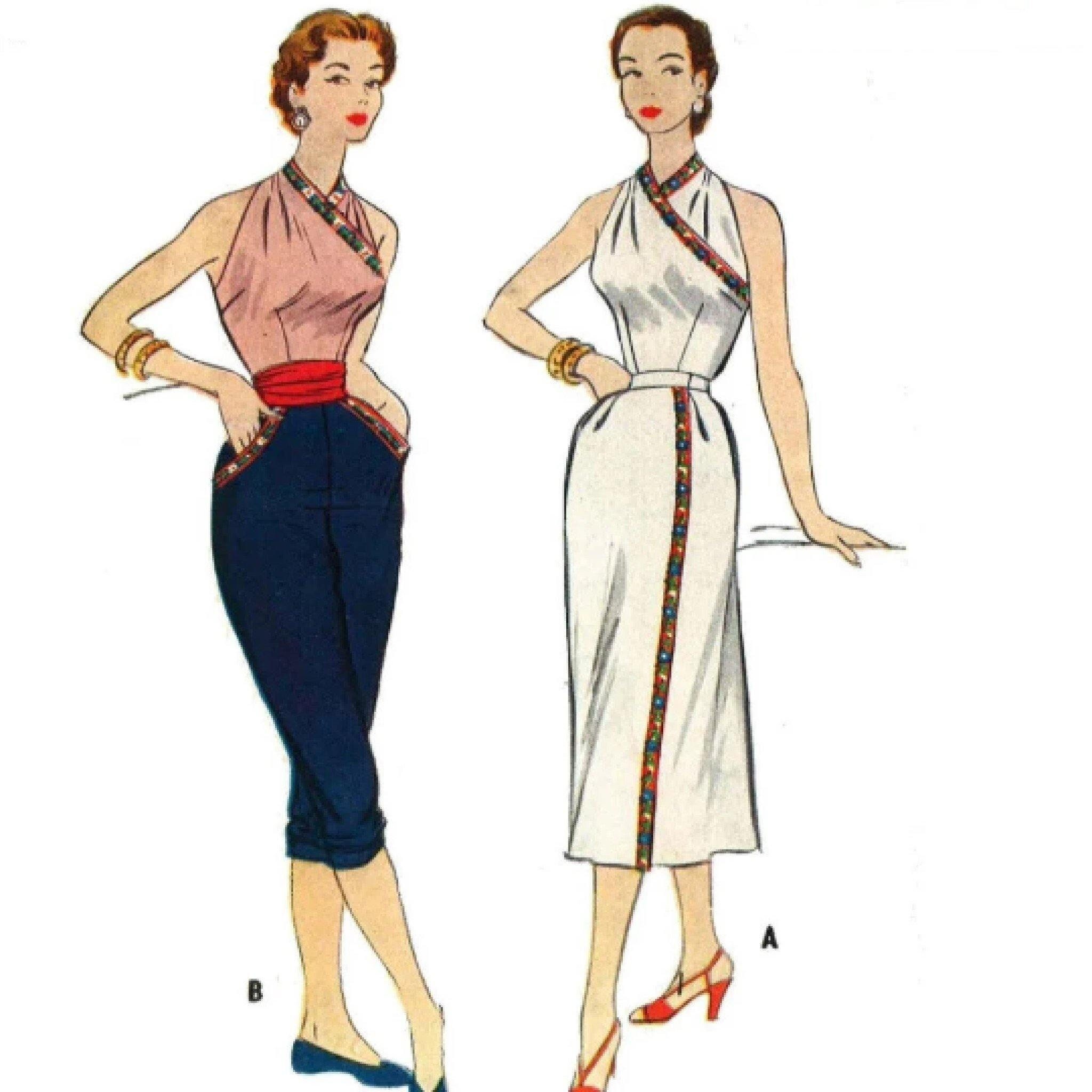 1950s Misses Halter Top and Skirt Advance 6146 Vintage Sewing Pattern Size  16 Bust 34