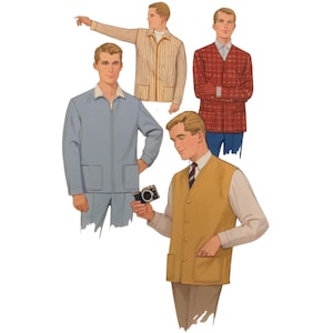 PDF - Vintage Schnittmuster 1960: Lässige Herrenjacke mit Reißverschluss & Knopf - Brustumfang 106.7 cm - Download