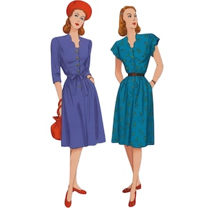 Vintage 1940&#39;s Sewing Pattern:  Midi Tea Dress - Bust 30” (76.2cm)