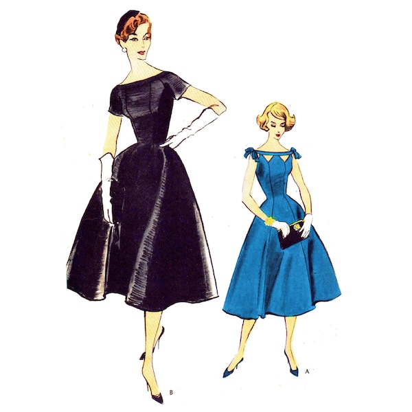 PDF - Patron de couture vintage des années 50, robe ajustée et évasée - Tour de poitrine : 91 cm (36 po.) - Télécharger