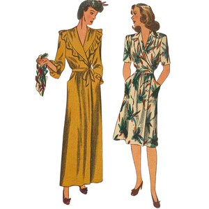 PDF - 1940s Housecoat Sewing Pattern: Robe, Dressing Gown, Bust 32"(81cm) - Download