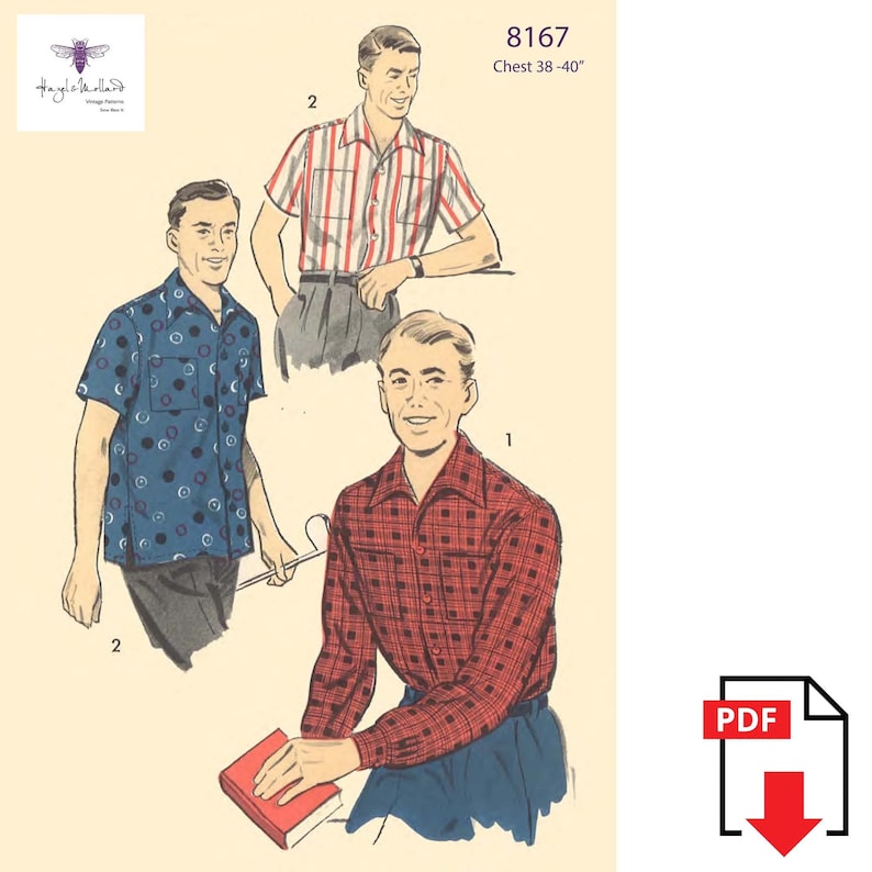 1950s Sewing Patterns | Dresses, Skirts, Tops, Mens Vintage 1950s Sewing Pattern Mens Sports Shirt Medium Chest 38 - 40 PDF Download Print at Home $10.78 AT vintagedancer.com