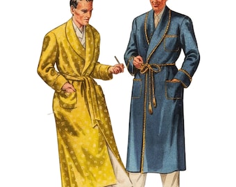 PDF - 1940er Jahre Herren Schalkragen Robe Schnittmuster: Brustumfang 97 cm - Download
