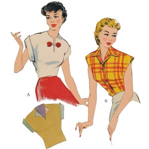 Vintage 1940&#39;s Sewing Pattern: Easy to Sew Blouse, Top, Two styles   - Bust 36&quot; (91.4cm)