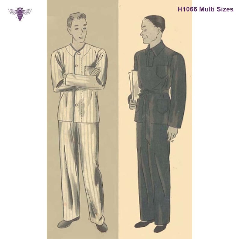 1930s Men’s Pajamas, Robes, Smoking Jackets History     1930s Vintage Sewing Pattern: Mens Pajamas Pyjamas  - Chest 36 (91cm) $27.65 AT vintagedancer.com