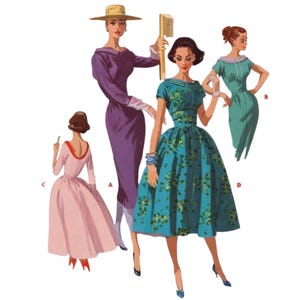 PDF - 1950's Sewing Pattern: Slim Dress & Full Skirted Dress - Bust 32” (81cm) - Download