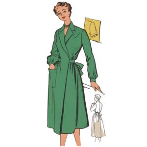 PDF - Vintage 1940&#39;s - 1950&#39;s Sewing Pattern Lady&#39;s Wrap Around Overol Mrs Mop - Busto 46&quot; (117cm) - Impresión instantánea en casa