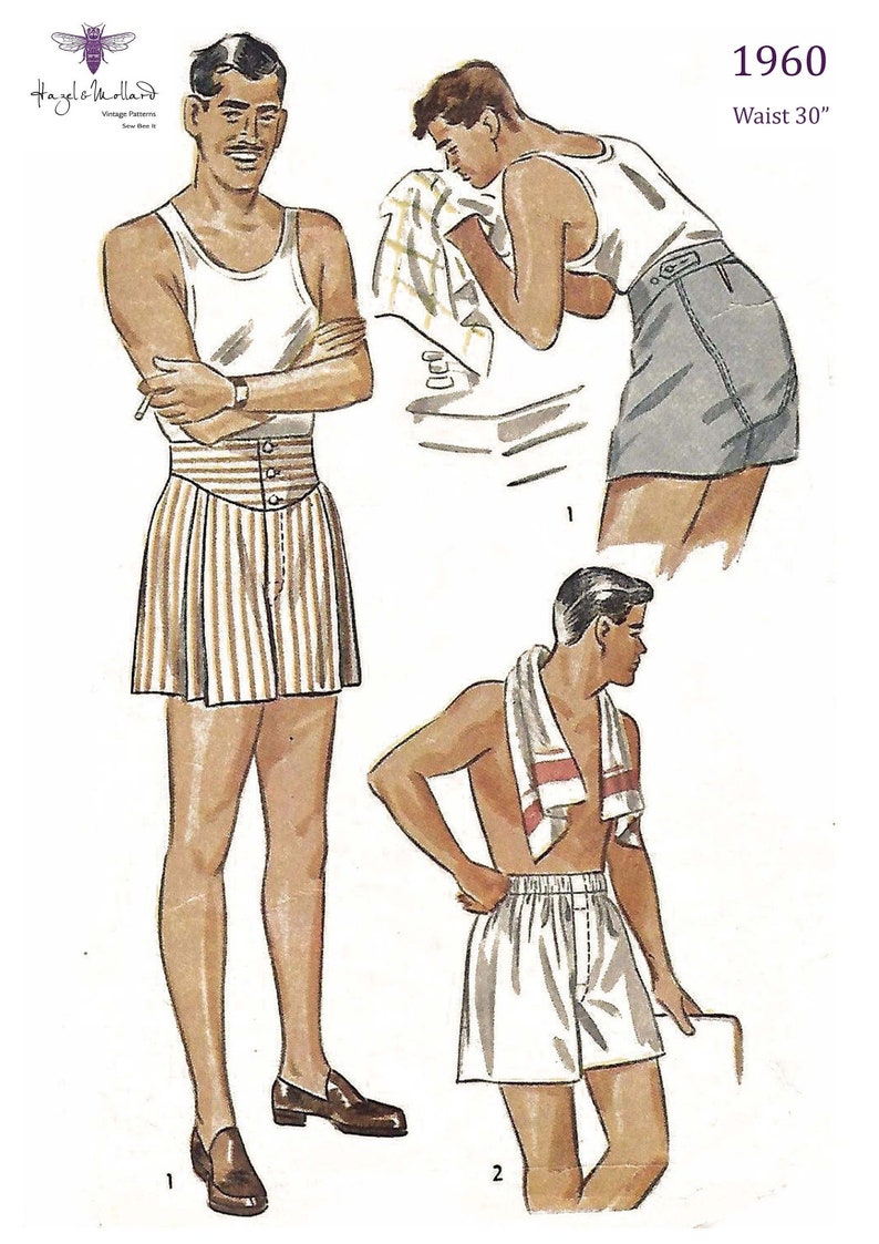 Men’s Vintage Reproduction Sewing Patterns Vintage 1940s Sewing Pattern Mens Jockey Shorts Boxer Shorts Various Sizes $19.94 AT vintagedancer.com