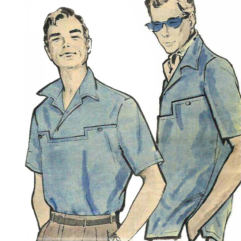 1950s Sewing Patterns | Dresses, Skirts, Tops, Mens     PDF Vintage 1950s Sewing Pattern:  Mens Sport Shirt with Front Detailing - Chest 42 / 107cm - Instantly Print at Home $9.67 AT vintagedancer.com