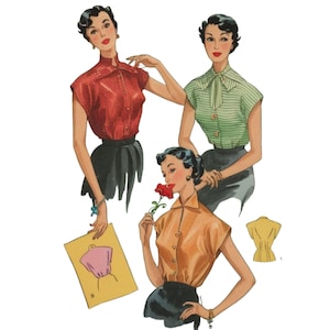 Vintage 1950&#39;s Sewing Pattern: Pretty Rockabilly Blouse Top - Bust 36&quot; (91.4cm)