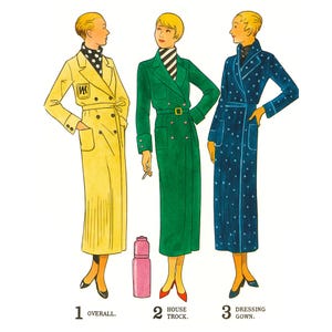 Vintage 1930s Sewing Pattern: Coat, Robe, Dress Coat, Dressing Gown -  Bust 36&quot; (74cm)