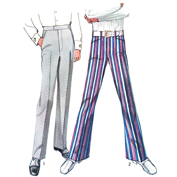 PDF - Vintage 1970s Sewing Pattern, Men’s Pants & Bell-Bottom Pants - Waist: 36” (92cm) - Download