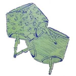 May include: Two pairs of green and blue patterned underwear with lace trim and straps.