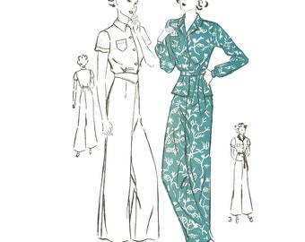 1930s Lounging Pajama Sewing Pattern: Vintage Style, Bust 34" (PDF Pattern)