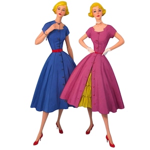 Vintage 1950&#39;s Sewing Pattern: Full Skirt Beach /Day Dress. Ruffled Petticoat - Bust 34&quot; (86.4cm)