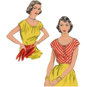 PDF - Vintage 1950s Pattern – Scoop-Necked Loose Blouse - Bust: 34” (86.4cm) - Instantly Print at Home