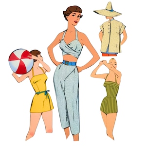 1950s Pattern Wrap-on Beach Babe Sewing Pattern - Bust 36"(91cm), Waist: 30” (76cm)