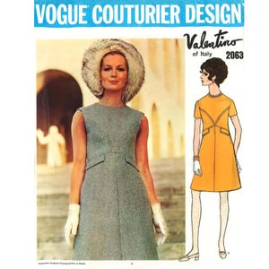 PDF - 1960's Sewing Pattern: Valentino A-line One Piece Dress, Couturier - Bust 36" (91.5cm) - Download