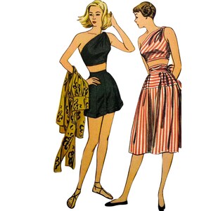PDF – Schnittmuster aus den 1950er-Jahren: Damen-Strandmode – Brustumfang 81 cm (32 Zoll) – Download
