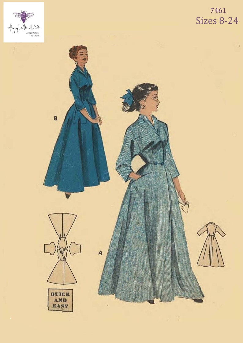 1950s Sewing Patterns | Dresses, Skirts, Tops, Mens 1950s Vintage Inspired Sewing Pattern Housecoat Coachman Robe Dressing Gown NEST of Modern Day Sizes 8-24 PDF Download Print at Home $12.13 AT vintagedancer.com