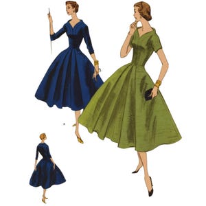PDF - Vintage 1950&#39;s Sewing Pattern; Elegant Flared Dress -  Bust: 32” (81cm) - Download
