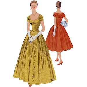 PDF - Vintage 1950s Sewing Pattern, Evening Dress in Two Lengths - Bust: 43” (109cm) - Download