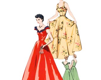 Vintage 1950s Sewing Pattern – Evening Cuffed Bodice 'Diana' Dress - Bust 38” (96.5cm)
