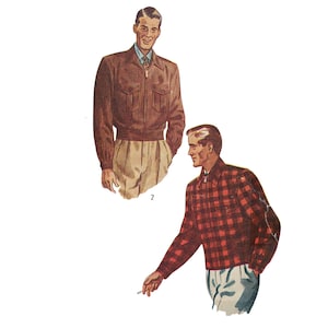 PDF - 1940s Men's Lumber Jacket Sewing Pattern:  Chest 38"-40" (102cm-97cm) - Download