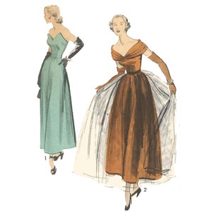 PDF - 1940's Sewing Pattern: Stunning Evening Dress, Pointed Bodice - Bust 34" (86cm) - Download