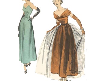 PDF - 1940's Sewing Pattern: Stunning Evening Dress, Pointed Bodice - Bust 34" (86cm) - Download