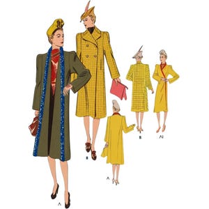 Vintage 1930&#39;s Sewing Pattern: Sophisticated Tuxedo Double Breasted Coat - Bust 34”/ 86cm