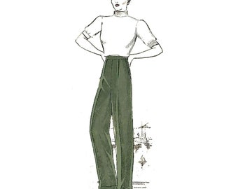 PDF - 1930's Sewing Pattern: Women's Slacks - Waist 26" (66cm) - Instantly Print at Home