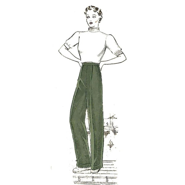 PDF - 1930's Sewing Pattern: Women's Slacks - Waist 26" (66cm) - Instantly Print at Home